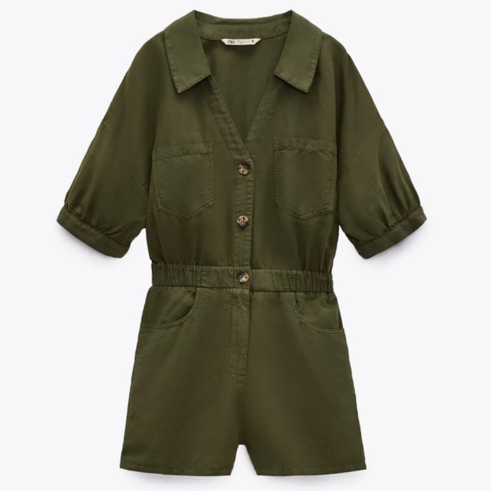 Zara Olive‎ Military Surplus Jumpsuit Shorts Romper Festival Size X Small